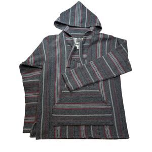 NWOT Original Senor Lopez Baja Hoodie Men's Size M Colorful Striped Woven Poncho